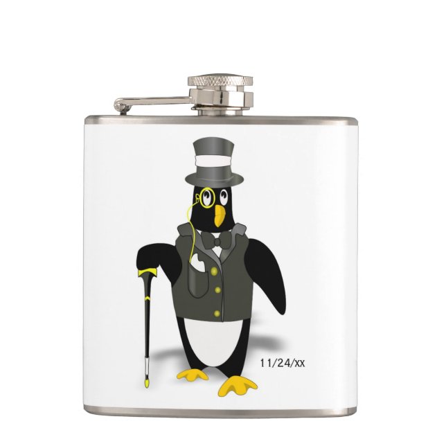 Tuxedo Pinguin Trauzeuge Hochzeit Fakultativdatum Flachmann (Vorderseite)