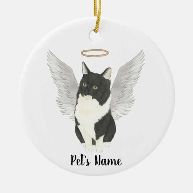 Tuxedo Ragamuffin Cat Beileid Memorial Keramik Ornament (Vorne)