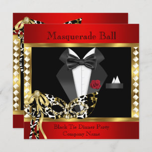 Tuxedo Red Gold Black Krawatte Masquerade Ball Einladung