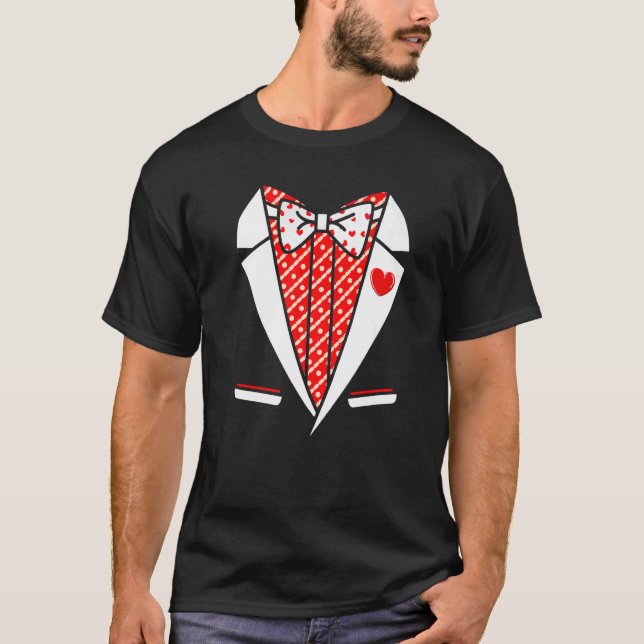 Tuxedo Red Heart Valentines Day Funny Costume Men  T-Shirt (Vorderseite)