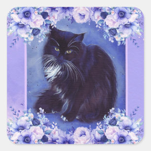 Tuxedo Schwarz-Weiß-Katze Kunst von Renee Lavoie Quadratischer Aufkleber