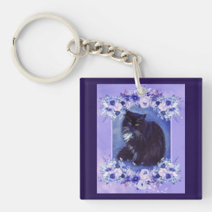 Tuxedo Schwarz-Weiß-Katze Kunst von Renee Lavoie Schlüsselanhänger