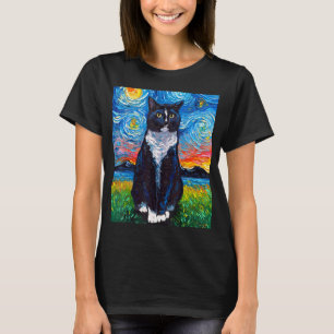 Tuxedo Schwarz/Weiß Katze Starry Night T-Shirt
