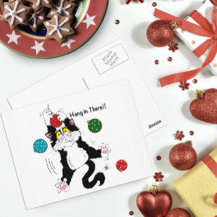 Tuxedo Schwarz-weiße Weihnachtskatze Postkarte