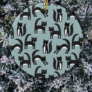 Tuxedo Schwarze und Weiße Katzen Keramik Ornament