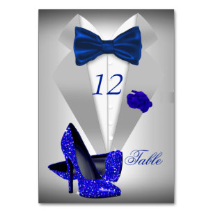 Tuxedo Silver Blue Bow Heel Tischnummer