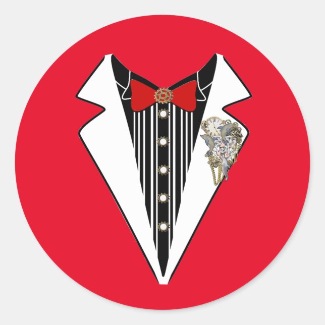 Tuxedo-Steampunk Wedding Runder Aufkleber (Vorderseite)