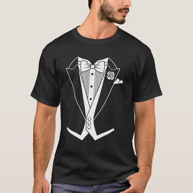 Tuxedo Tailcoat White Krawatte T-Shirt (Vorderseite)