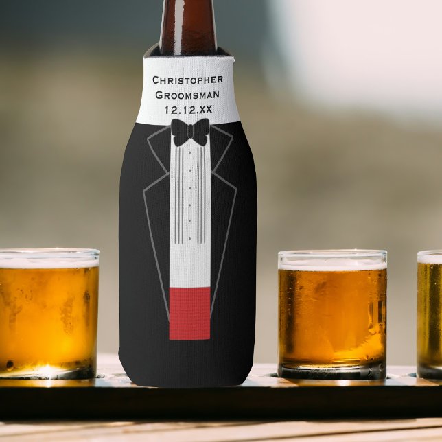 Tuxedo Trauzeuge Hochzeitsflasche Cooler Flaschenkühler (Perfect wedding favor for your Groomsman. Just add his name and your wedding date)