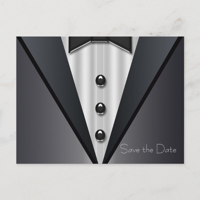 Tuxedo und Dress Save the Date Ankündigungspostkarte (Vorderseite)