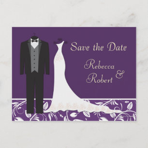 Tuxedo und Gown Wedding Save the Date Postcard Ankündigungspostkarte