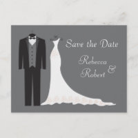 Tuxedo und Gown Wedding Save the Date Postcard
