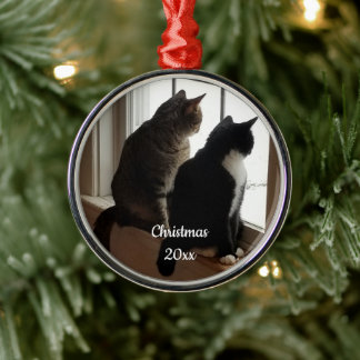 Tuxedo- und Tabby-Katzen-Fenster-Weihnachtsornamen Ornament Aus Metall