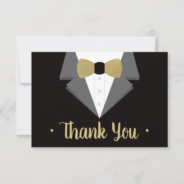 Tuxedo Vielen Dank You Card, Gold Krawatte RSVP Karte (Vorderseite)