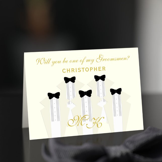 Tuxedo Wedding Black Krawatte Trauzeuge Card Einladung (Ask your friend to be one of your Groomsmen with this card. He'll say yes)