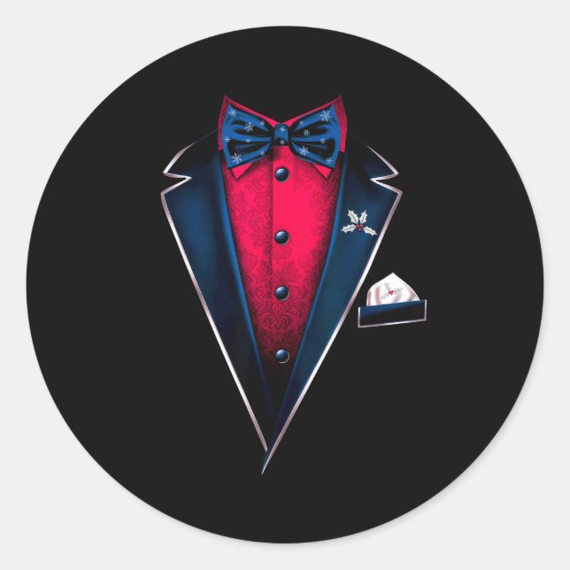 Tuxedo With Bowtie For Christmas And Special Occas Runder Aufkleber (Vorderseite)