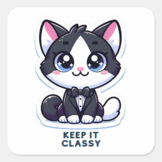 Tuxedokatze behielt sie elegant quadratischer aufkleber