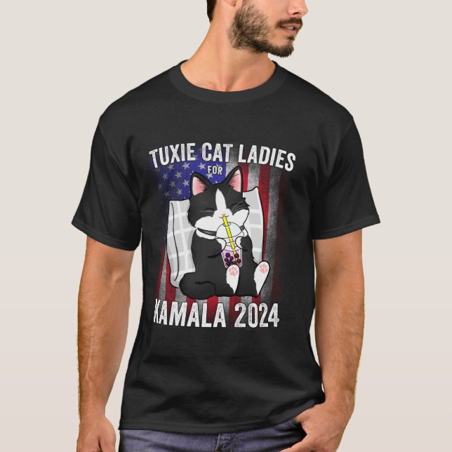 Tuxie Cat Ladys for Kamala 2024 USA Präsident T-Shirt (Vorderseite)