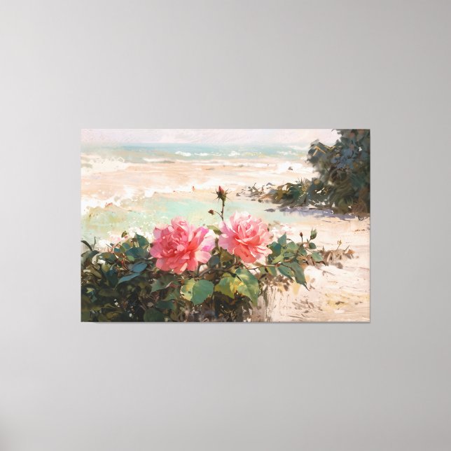 *~* TV2 Pink Beach Rose Stretched Canvas Print Leinwanddruck (Vorderseite)