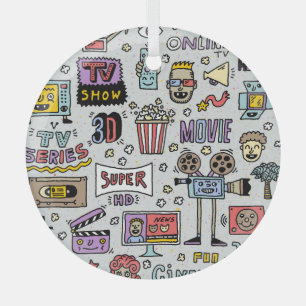 TV-Serien-Doodle: Lustige Vintage-Set. Ornament Aus Glas