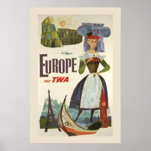 TWA Besucht Europa 1960er Jahre Vintage Flugreisen Poster