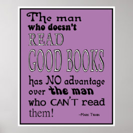 Twain's Read Good Books Quote Poster in Lila