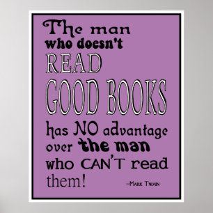 Twain's Read Good Books Quote Poster in Lila
