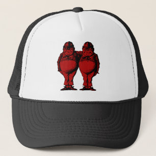 Tweedle Dee und Tweedle Dum mit Tinte geschwärzte Truckerkappe