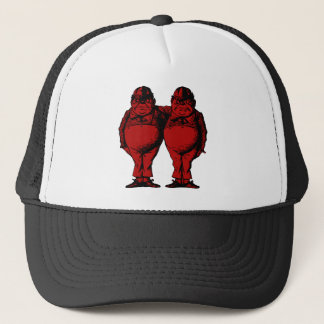 Tweedle Dee und Tweedle Dum mit Tinte geschwärzte Truckerkappe