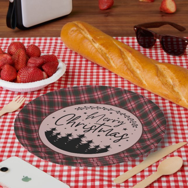 Tweedside Modern Scottish Tartan Christmas Pappteller (Picknick)