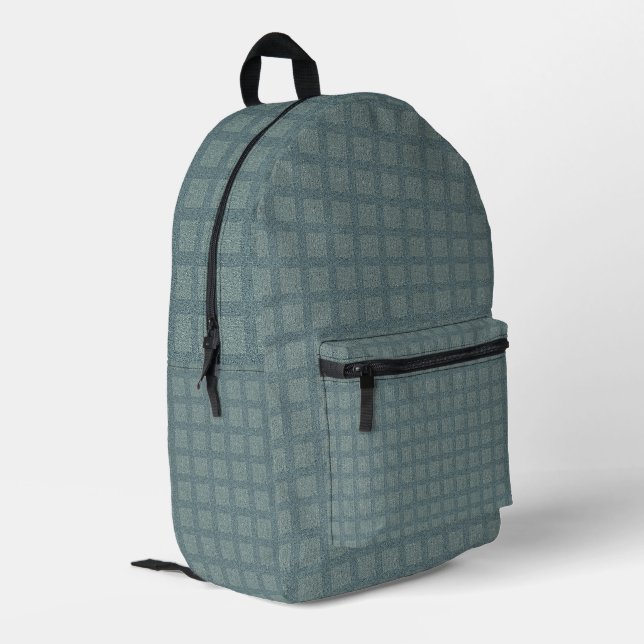 Tweedy Wool Aqua und grünes Muster Bedruckter Rucksack (Rückseitige Ecke links)