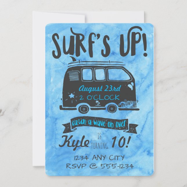 Tween Birthday - Surf Theme Einladung (Vorderseite)
