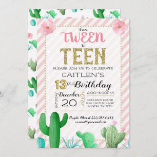 Tween to Teen Cactus Boho Birthday Einladung