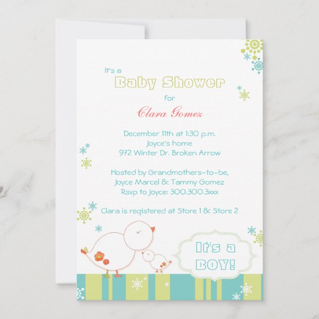 Tweet Tweet Winter Birds Baby Shower Einladung (Vorderseite)