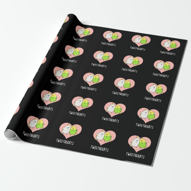 Tweethearts Funny Love Birds Pun Dark BG Geschenkpapier (Ungerollt)