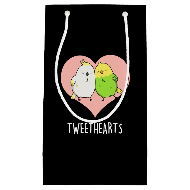 Tweethearts Funny Love Birds Pun Dark BG Kleine Geschenktüte (Vorderseite)