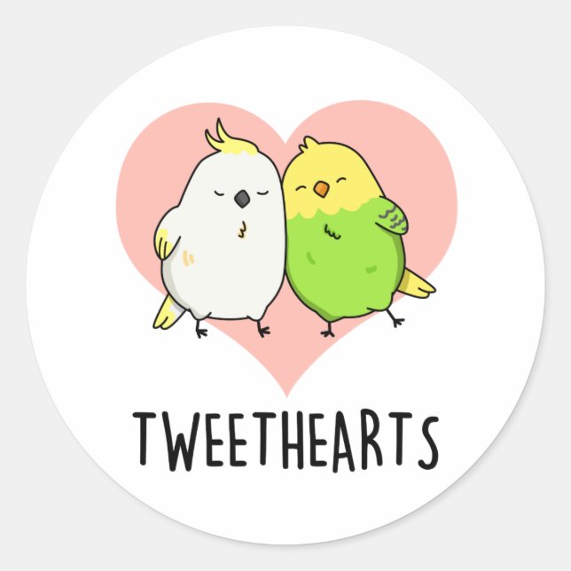 Tweethearts Funny Love Birds Pun Runder Aufkleber (Vorderseite)