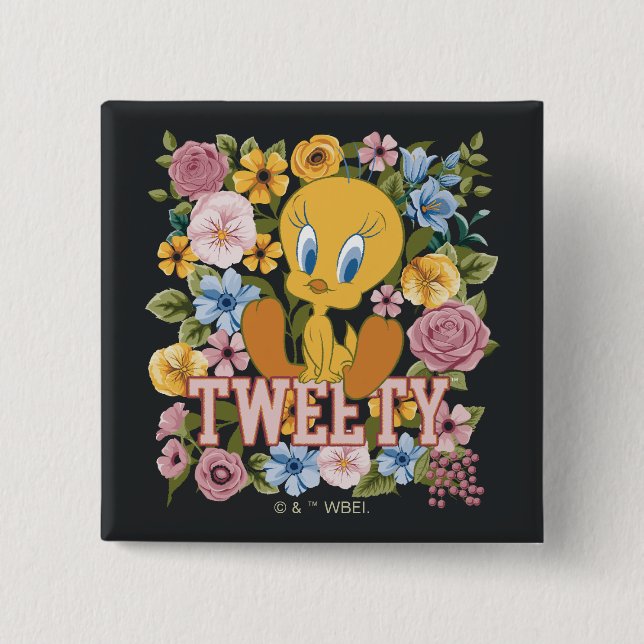TWEETY™ Blumenstickerei Grafik Button (Vorderseite)