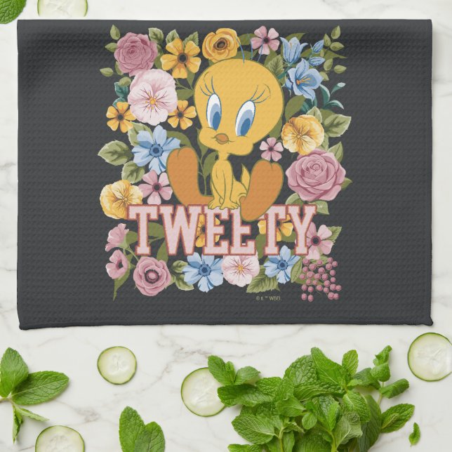 TWEETY™ Blumenstickerei Grafik Geschirrtuch (Gefaltet)