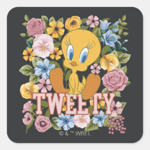 TWEETY™ Blumenstickerei Grafik Quadratischer Aufkleber