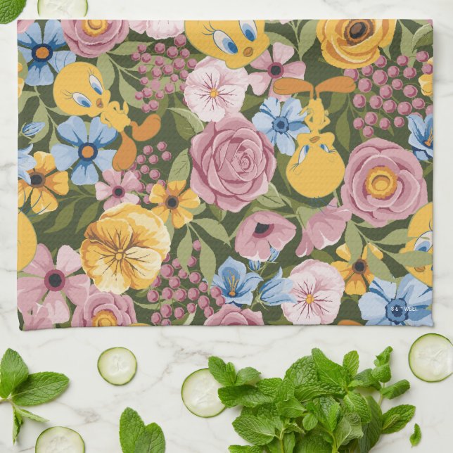 TWEETY™ Blumenstickereimuster Geschirrtuch (Gefaltet)