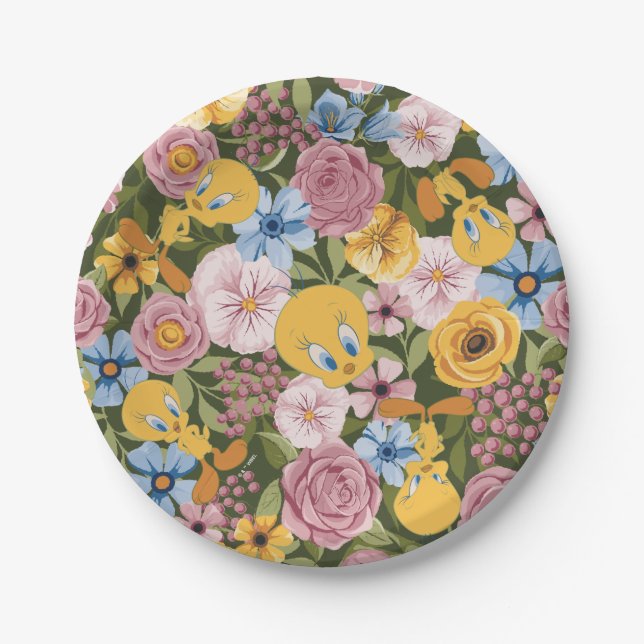 TWEETY™ Floral Embroidery Pattern Pappteller (Vorderseite)
