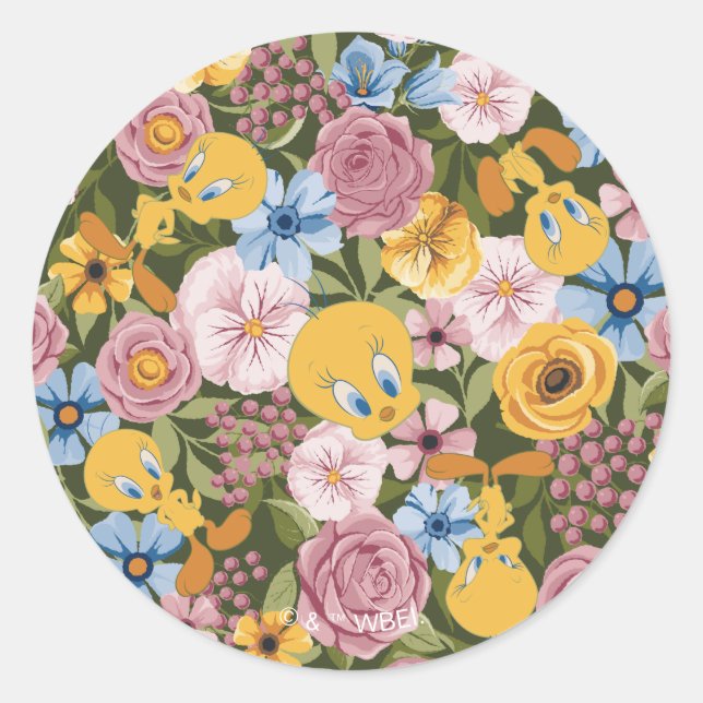 TWEETY™ Floral Embroidery Pattern Runder Aufkleber (Vorderseite)