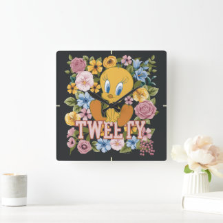 TWEETY™ Florale Stickerei Grafik Quadratische Wanduhr