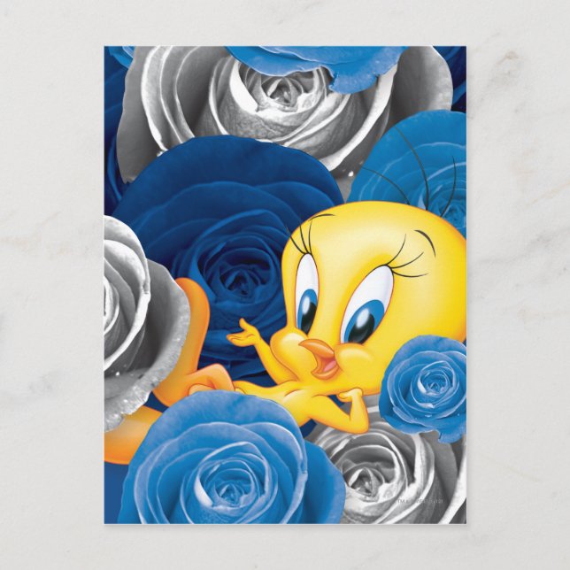 TWEETY™ mit Rose Postkarte (Vorderseite)