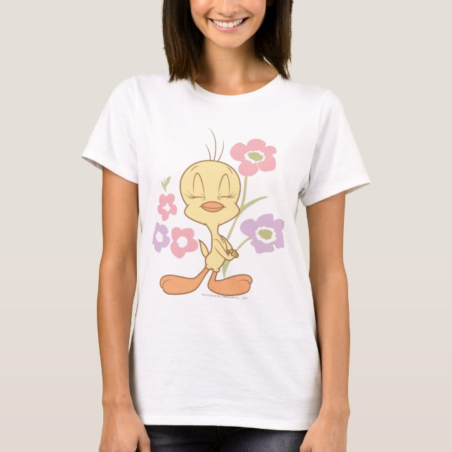Tweety Pink Purple Blumen T-Shirt (Vorderseite)