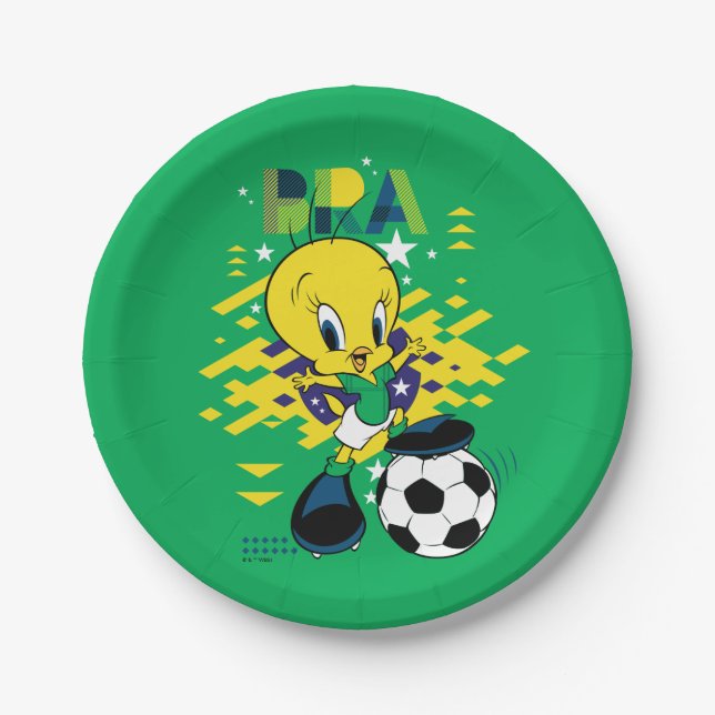 TWEETY™ Team Brasil Fußball-Grafik Pappteller (Vorderseite)