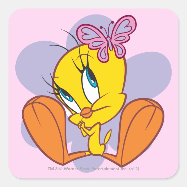 TWEETY™ und Butterfly Quadratischer Aufkleber (Vorderseite)