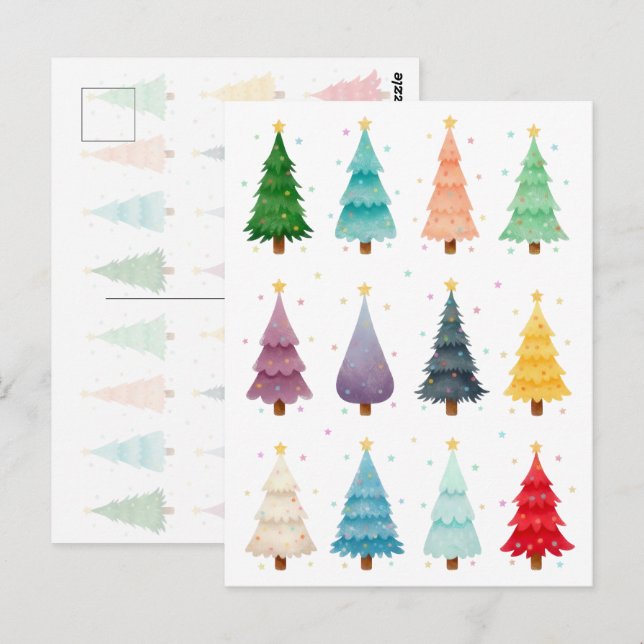 Twelve Christmas Trees: Colorful Holiday Print Postkarte (Vorne/Hinten)