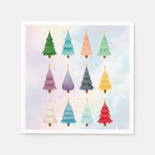 Twelve Christmas Trees: Watercolor Holiday Print Serviette (Vorderseite)